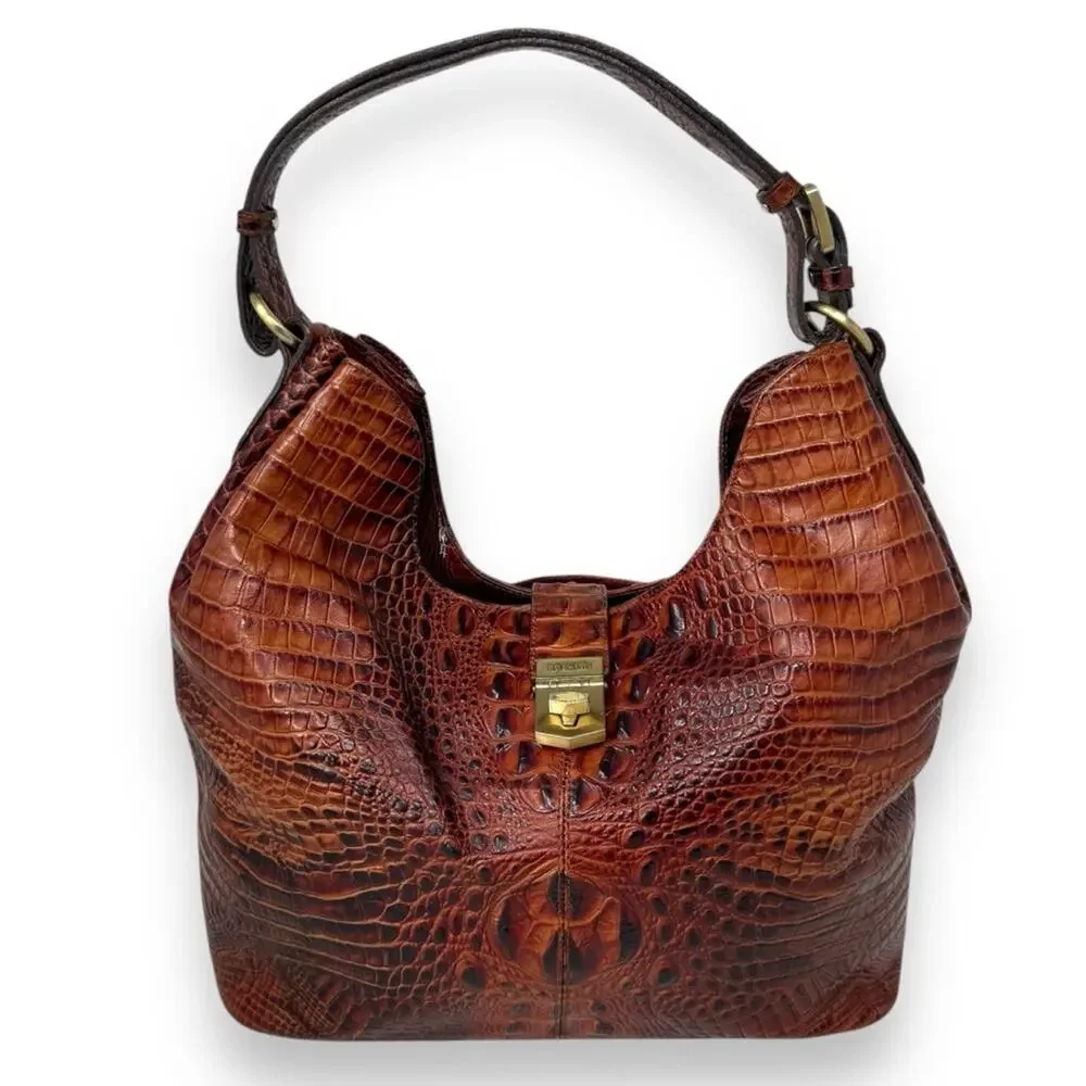 Brahmin Rhoda Pecan Croc-Embossed Genuine Leather Hobo Shoulder Bag Women’s